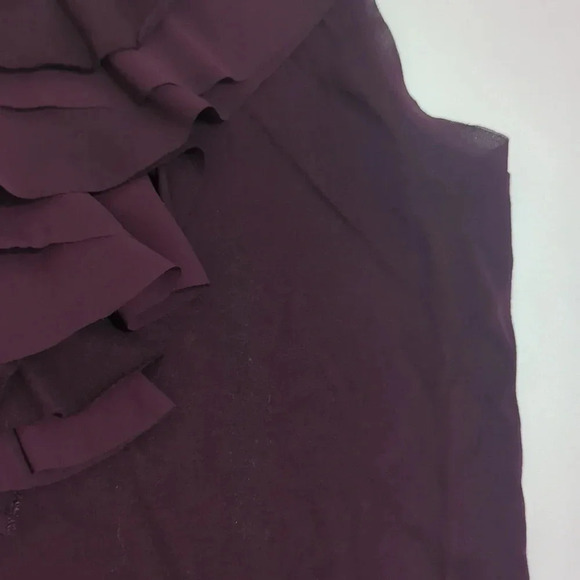 LOFT Ruffle Neck sleeveless Blouse, Color Maroon Size M - Picture 5 of 13